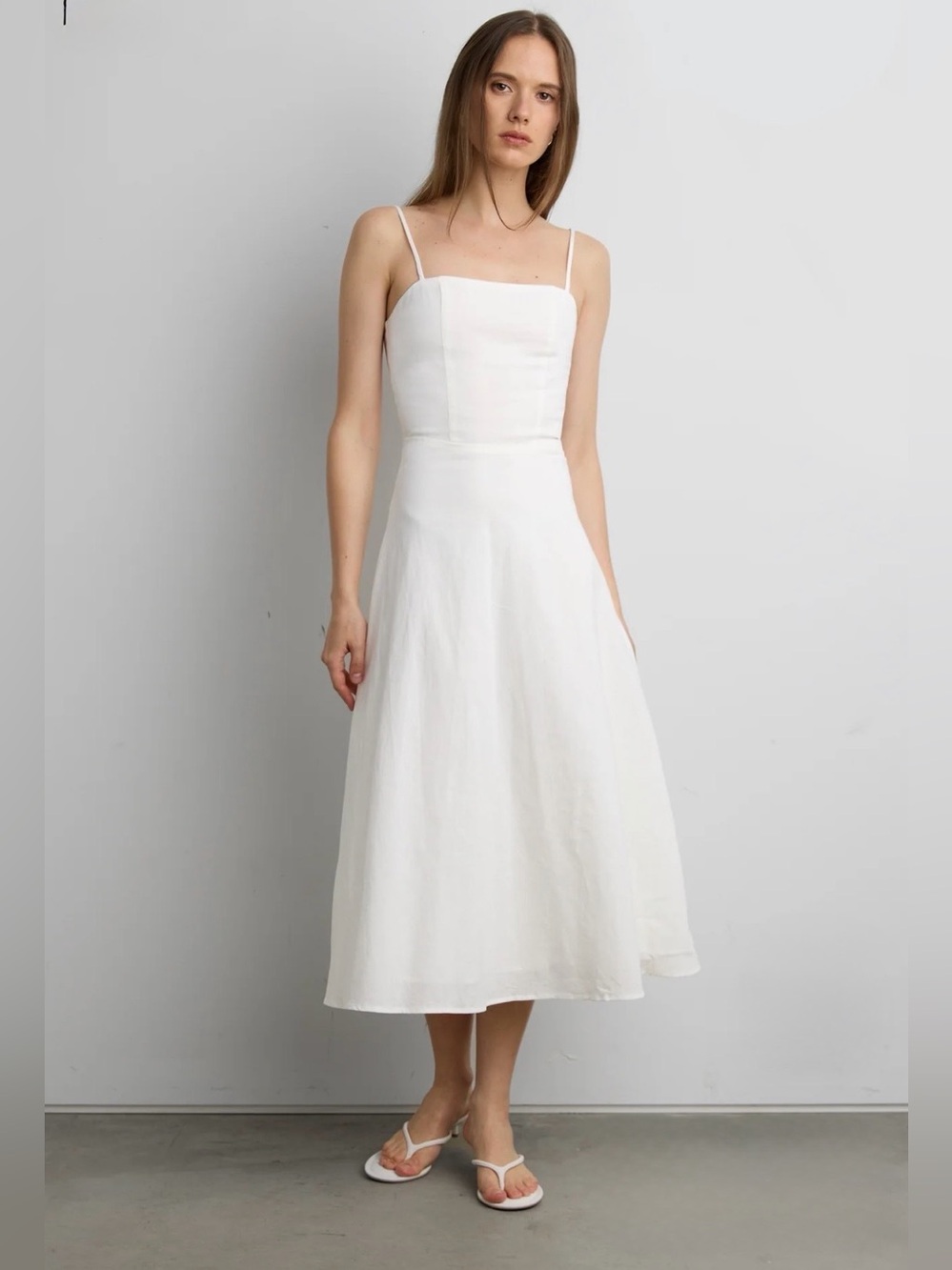 Oak + Fort Linen Blend Midi Dress